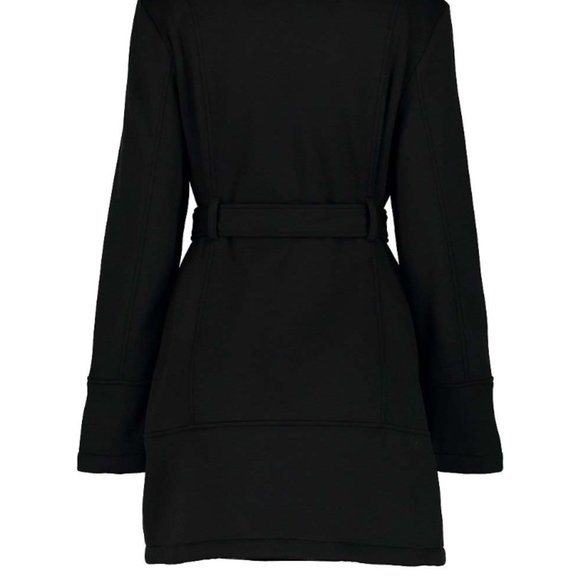 BIG CHILL | Black Double-Breasted Belted Fleece Trenchcoat (Size: M) - Picture 3 of 16